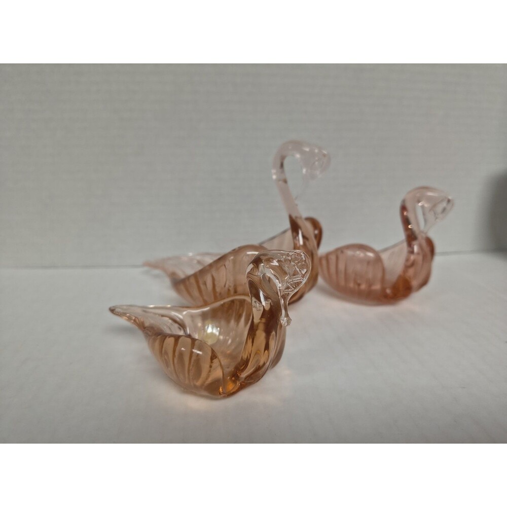 Set of 3 Pink Depression Glass Nesting Swans Vintage MCM Pech Pink Dish